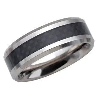 Tungsten 8mm Beveled-Edge Band with Black Carbon Fiber Center