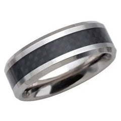 Tungsten 8mm Beveled-Edge Band with Black Carbon Fiber Center