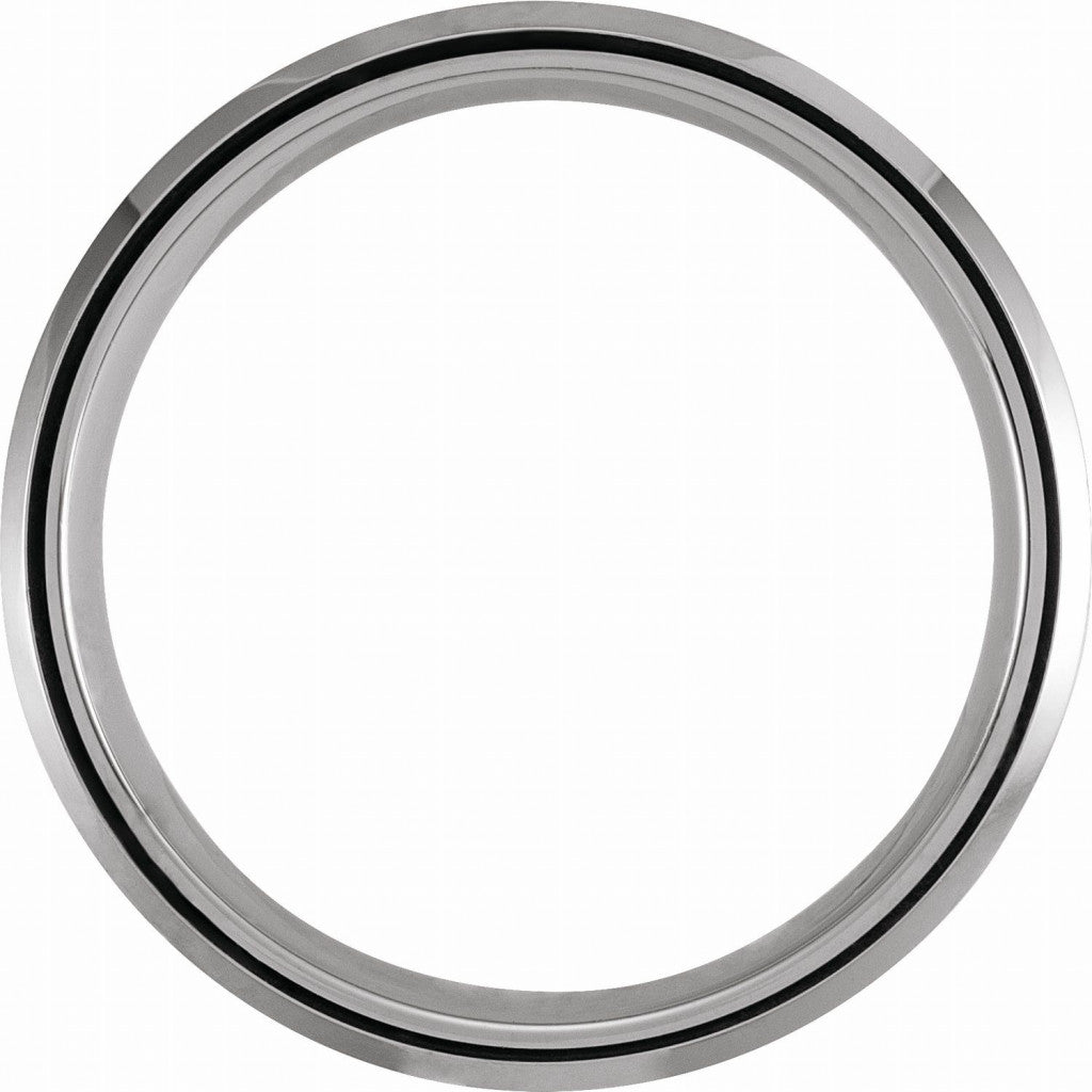White PVD Tungsten 8mm Grooved Beveled-Edge Band with a Matte Fi