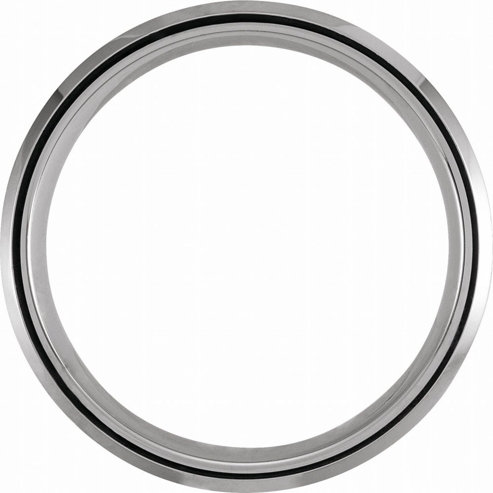White PVD Tungsten 8mm Grooved Beveled-Edge Band with a Matte Fi