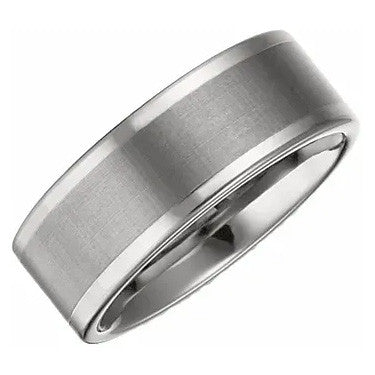 Tungsten 8mm Flat Band with a Satin Finish Center