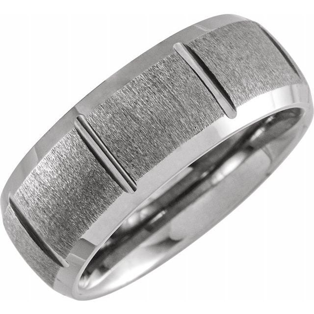 Tungsten 8mm Grooved Beveled Edge Band