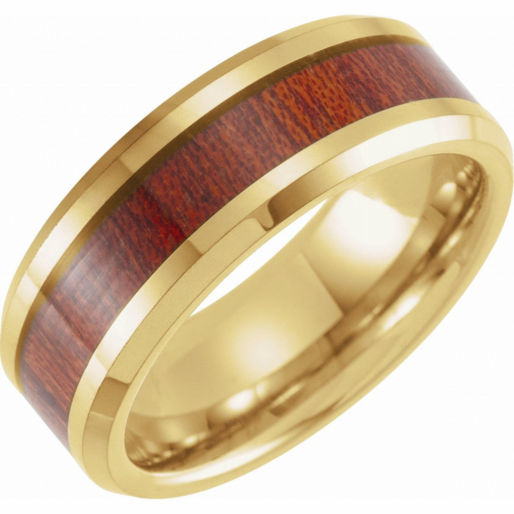 Tungsten 8mm Beveled-Edge Band with Walnut Wood Inlay