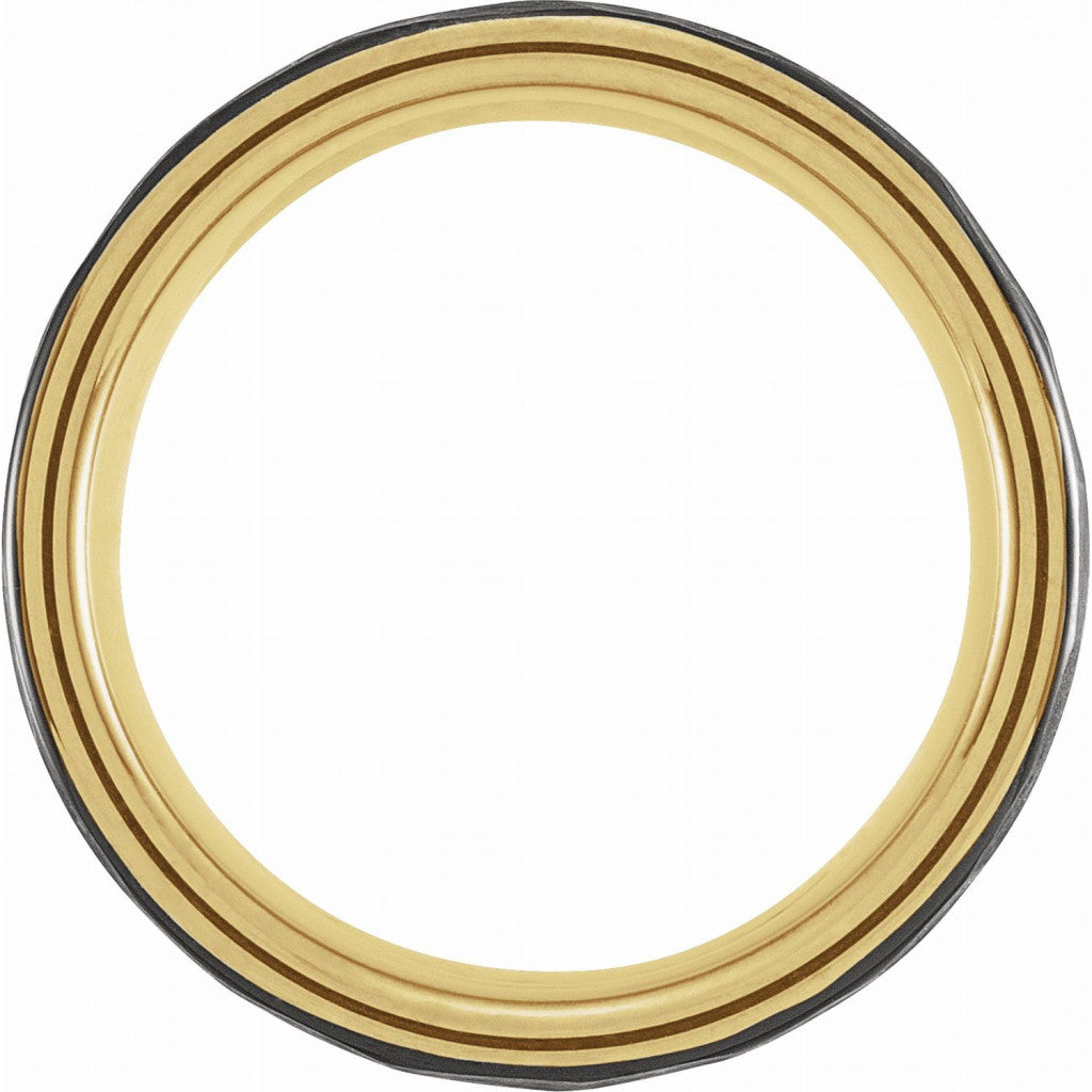 18K Yellow Gold PVD Tungsten 8mm Grooved Band with a Hammer Finish