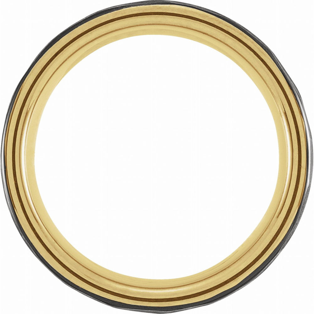 18K Yellow Gold PVD Tungsten 8mm Grooved Band with a Hammer Finish
