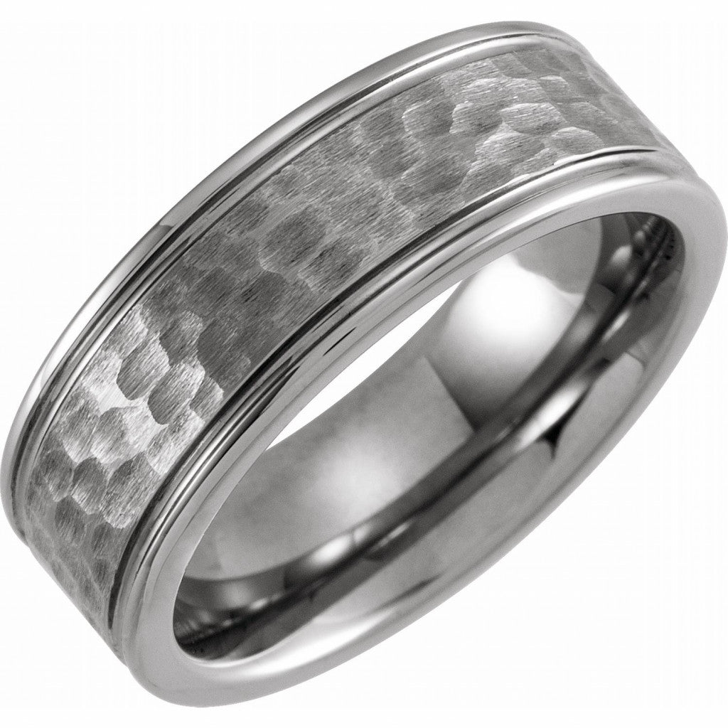 Tungsten 8mm Grooved Band with a Hammer Finish