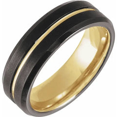 18K Yellow Gold and Black PVD Tungsten 7mm Grooved Band