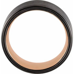 18K Rose Gold PVD Black PVD Tungsten 8mm Flat Edge Band with Satin Finish