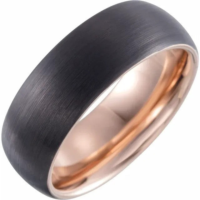 18K Rose Gold PVD Black PVD Tungsten 8mm Half Round Band