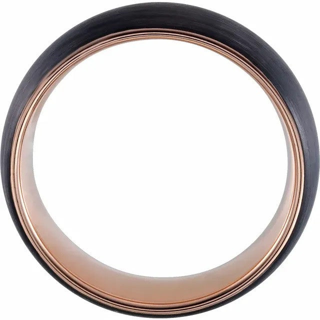 18K Rose Gold PVD Black PVD Tungsten 8mm Half Round Band