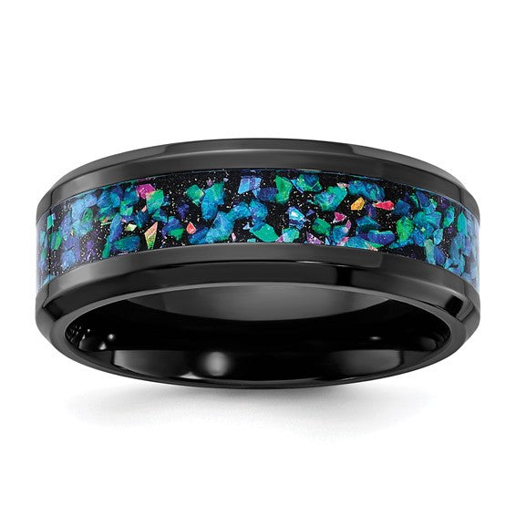 Black Zirconium with Imitation Opal Inlay 8mm Band