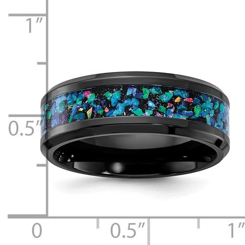 Black Zirconium with Imitation Opal Inlay 8mm Band