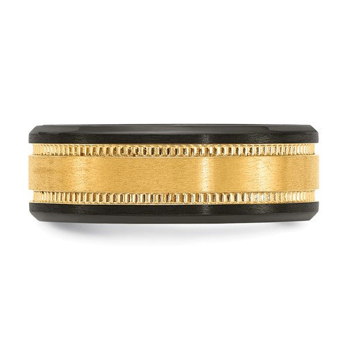 Black Zirconium with Yellow IP-plated Center 8mm Band