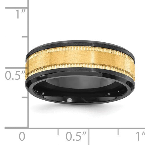 Black Zirconium with Yellow IP-plated Center 8mm Band