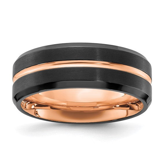 Stainless Steel Black and Rose IP-plated Brushed and Polished 8mm Band