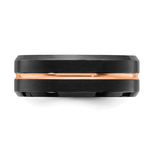 Stainless Steel Black and Rose IP-plated Brushed and Polished 8mm Band