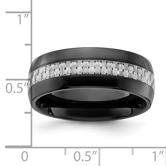 Stainless Steel Polished Black IP-plated with Carbon Fiber Inlay 8mm Band