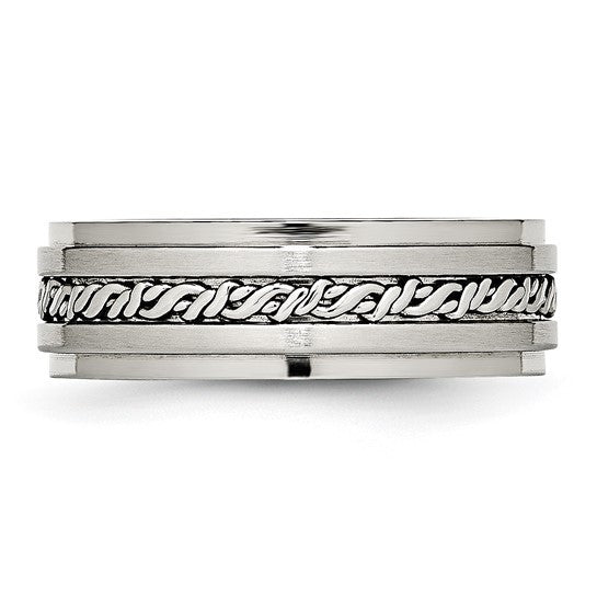 Stainless Steel Brushed and Polished Braided 7mm Band