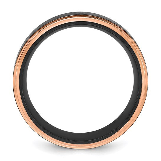 Titanium with Brushed Center Black and Rose IP-plated 8mm Band