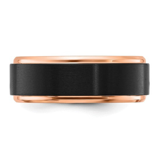 Titanium with Brushed Center Black and Rose IP-plated 8mm Band