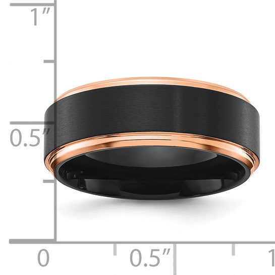 Titanium with Brushed Center Black and Rose IP-plated 8mm Band