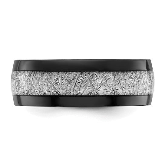 Titanium Polished Black IP-plated with Imitation Meteorite Inlay 8mm Band