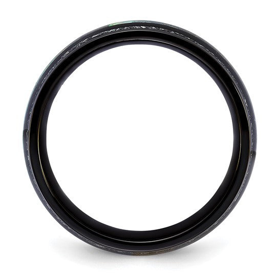 Titanium Polished Black IP-plated with Abalone and Imitation Meteorite Inlay 8mm Band