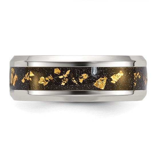 Titanium Polished with Black and Gold Foil Inlay 8mm Band