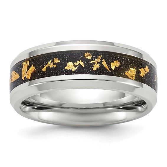 Titanium Polished with Black and Gold Foil Inlay 8mm Band