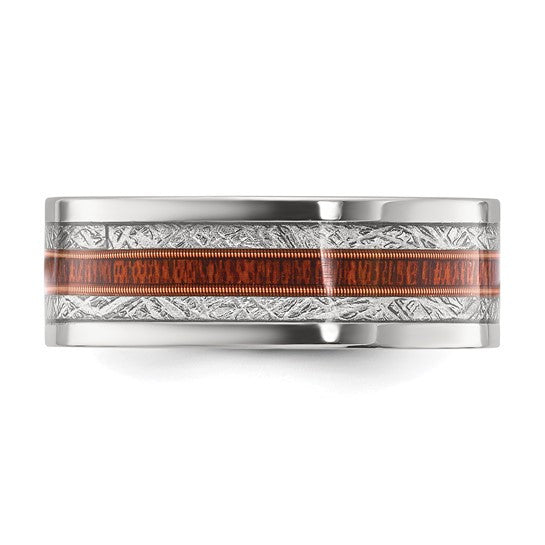Titanium Polished with Wood and Imitation Meteorite Inlay 8mm Band