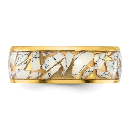 Titanium Polished Yellow IP-plated with Ceramic Fragments Inlay 8mm Band