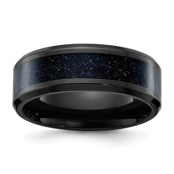 Titanium Polished Black IP-plated with Blue Star Sandstone Inlay Center 8mm Band