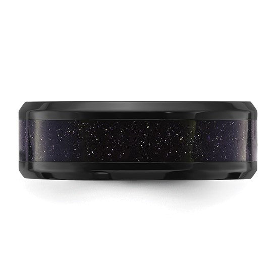 Titanium Polished Black IP-plated with Blue Star Sandstone Inlay Center 8mm Band