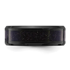 Titanium Polished Black IP-plated with Blue Star Sandstone Inlay Center 8mm Band