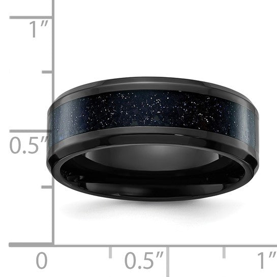 Titanium Polished Black IP-plated with Blue Star Sandstone Inlay Center 8mm Band