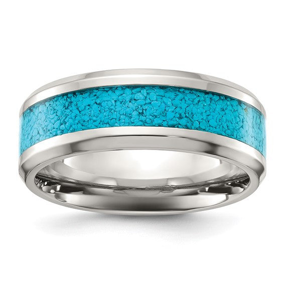 Titanium Polished with Turquoise Inlay 8mm Band