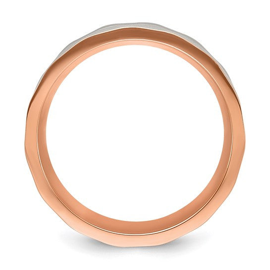 Stainless Steel Brushed and Polished Faceted Rose IP-plated 8mm Band