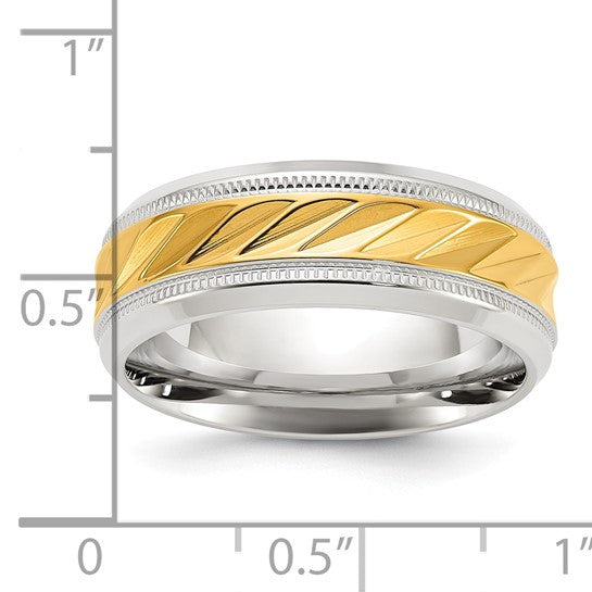 Titanium Polished with Yellow IP-plated Grooved Center 8mm Band