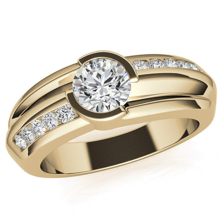 1ct/6.5mm Round Brilliant Moissanite Channel Mens Ring