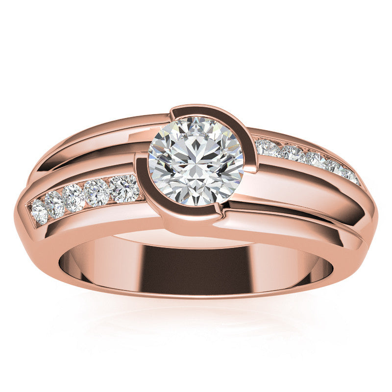 1ct/6.5mm Round Brilliant Moissanite Channel Mens Ring