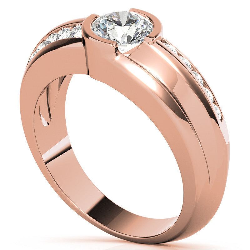 1ct/6.5mm Round Brilliant Moissanite Channel Mens Ring