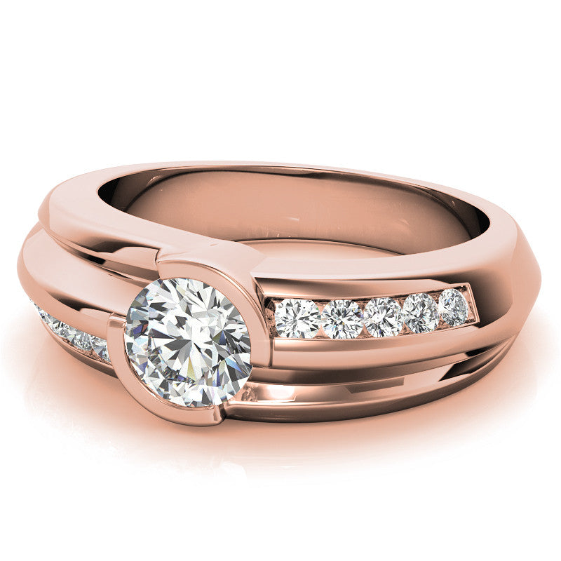 1ct/6.5mm Round Brilliant Moissanite Channel Mens Ring