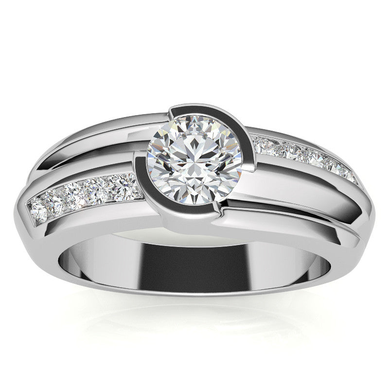 1ct/6.5mm Round Brilliant Moissanite Channel Mens Ring