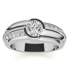 1ct/6.5mm Round Brilliant Moissanite Channel Mens Ring