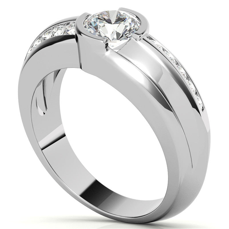 1ct/6.5mm Round Brilliant Moissanite Channel Mens Ring