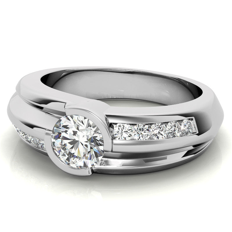 1ct/6.5mm Round Brilliant Moissanite Channel Mens Ring