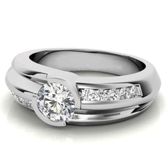 1ct/6.5mm Round Brilliant Moissanite Channel Mens Ring