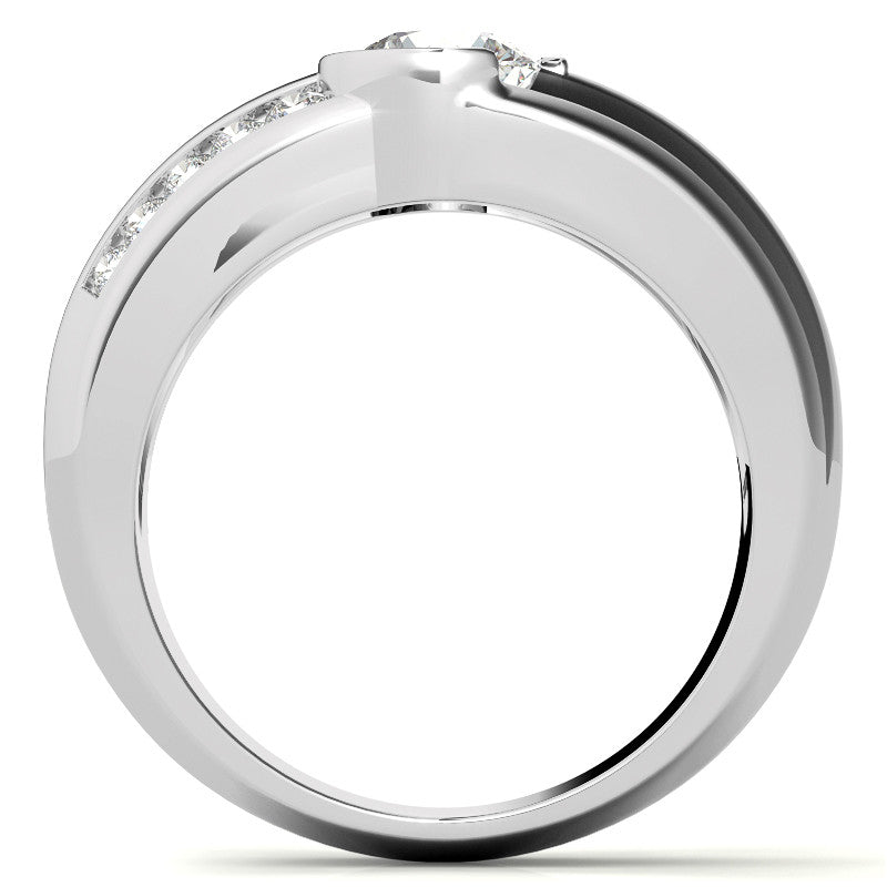 1ct/6.5mm Round Brilliant Moissanite Channel Mens Ring