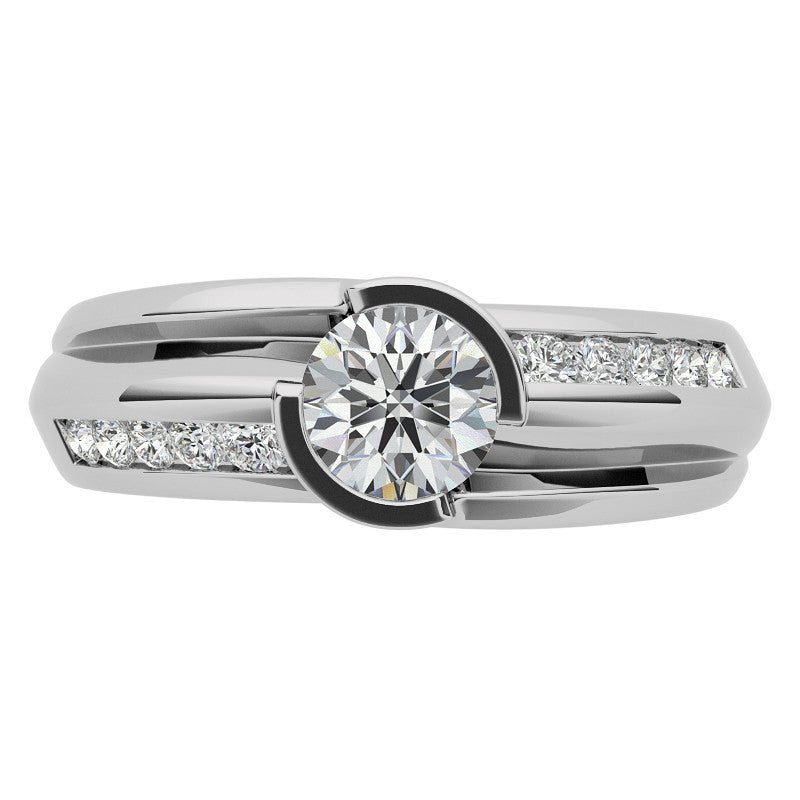 1ct/6.5mm Round Brilliant Moissanite Channel Mens Ring