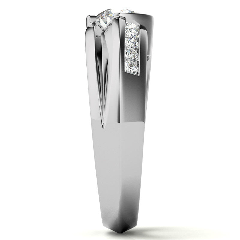 1ct/6.5mm Round Brilliant Moissanite Channel Mens Ring